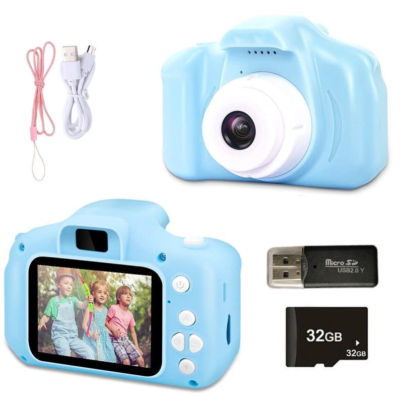 מצלמה דיגיטלית לילדים FACTORYX כחול עם כרטיס זכרון (32gb) 
