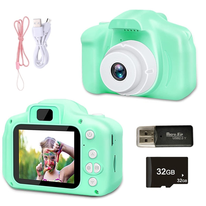 מצלמה דיגיטלית לילדים FACTORYX ירוק עם כרטיס זכרון (32gb) 